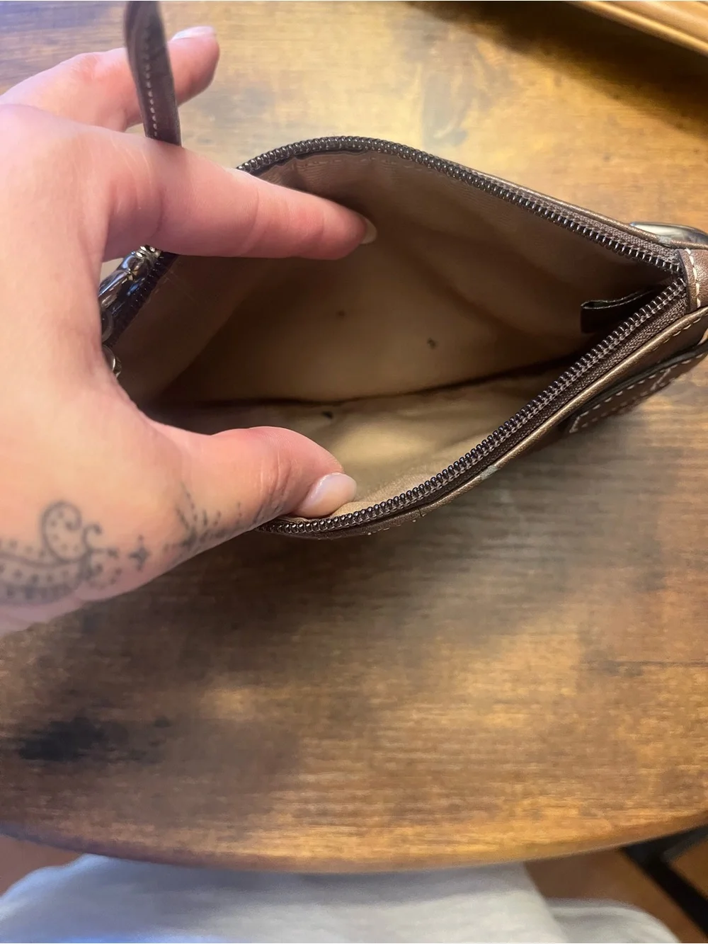 Coach Classic Brown Leather Wristlet Bag